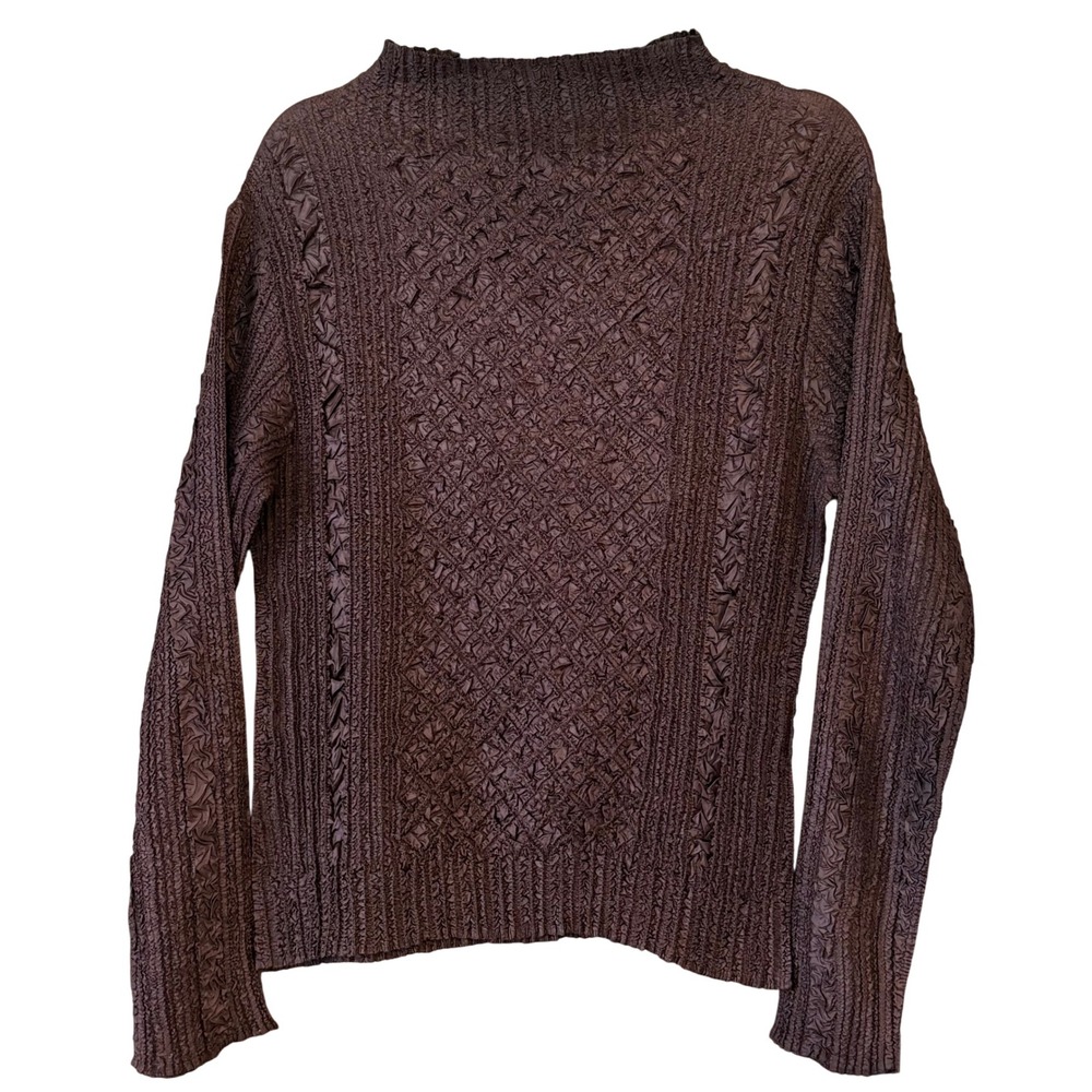 W.D.N.Y.‎ Womens Y2K Chocolate Brown Mock Neck Long Sleeve Crinkle Top Large